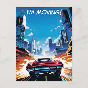Comic-Book-Auto fährt schnell Neue Adresse Postkarte