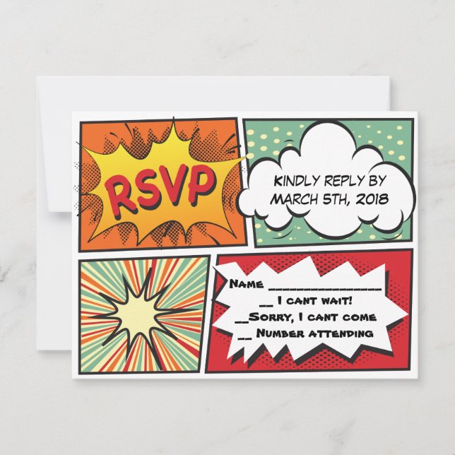 COMIC BOOK Bar Mitzvah Reply Card RSVP Karte (Vorderseite)