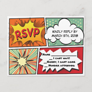 COMIC BOOK Bar Mizwa Rückantwortkarte RSVP Karte