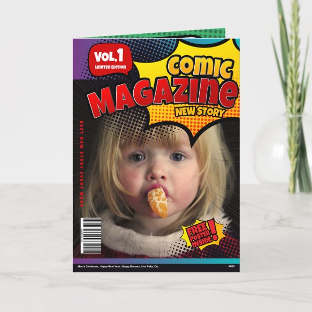 Comic Book Cover Foto Weihnachtskarte Karte (Vorderseite)