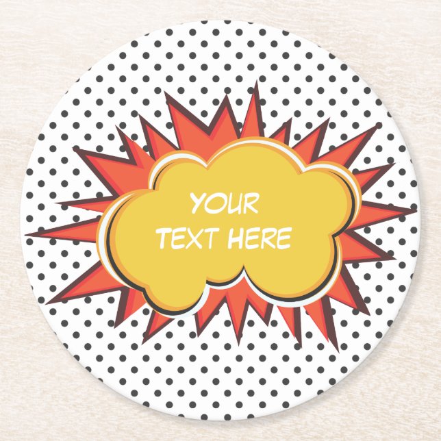 Comic Book Explosion Custom Text Bubble Runder Pappuntersetzer (Vorderseite)