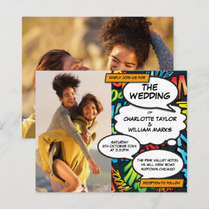 Comic-Book-Foto-Budget-Hochzeits-Einladung