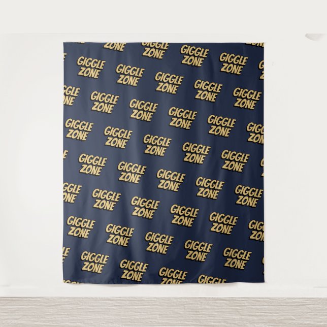 Comic Book Giggle Zone Text Navy Foto Hintergrund Wandteppich (Vorderseite)
