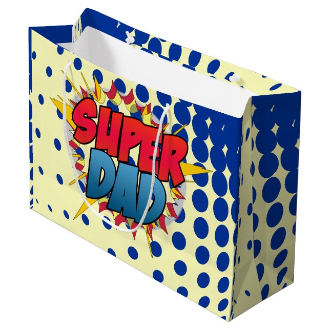 Comic Book Inspiriert Super Vater Große Geschenktüte (Vorderseite Schrägansicht)