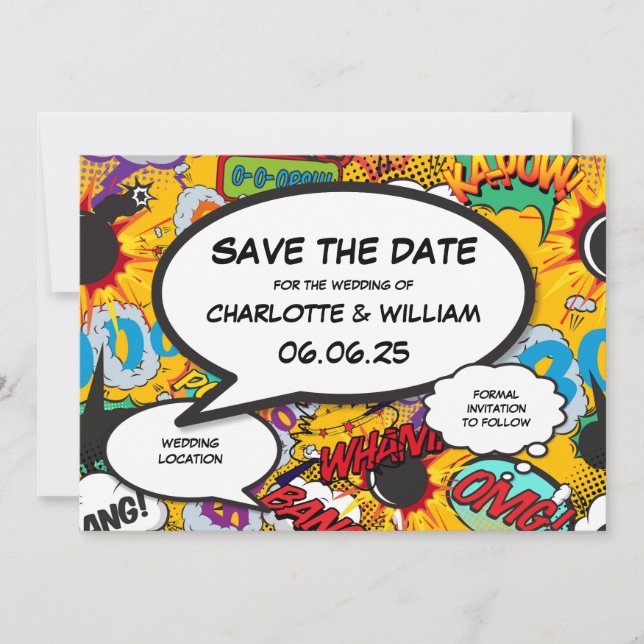 Comic Book Modern Fun Wedding Save the Date (Vorderseite)