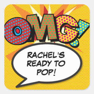 Comic Book OMG Baby Shower Sprinkle Quadratischer Aufkleber