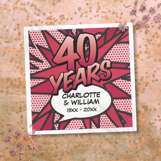 Comic Book Pop Art 40. Ruby Wedding Jubiläum Serviette (Comic Book Pop Art 40th Ruby Wedding Anniversary Napkins)