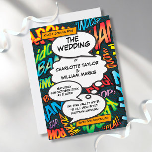 Comic-Book-Pop-Art-Hochzeits-Einladung Einladung