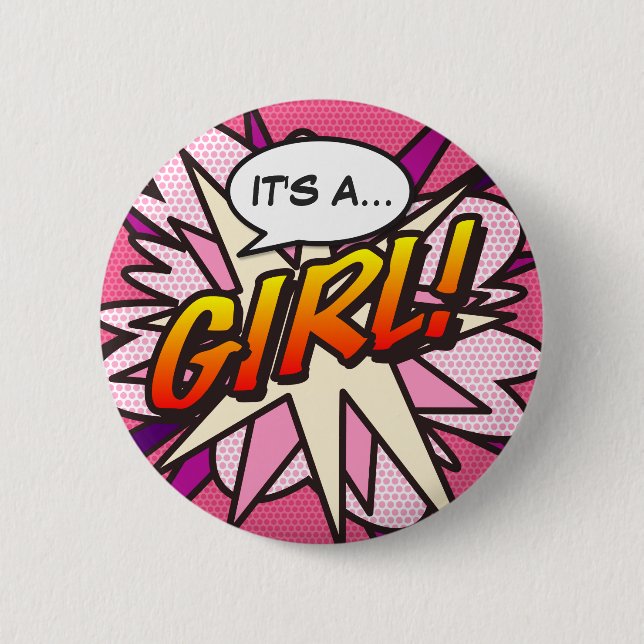 Comic Book Pop Art IT's a GIRL Gender Reveal Button (Vorderseite)