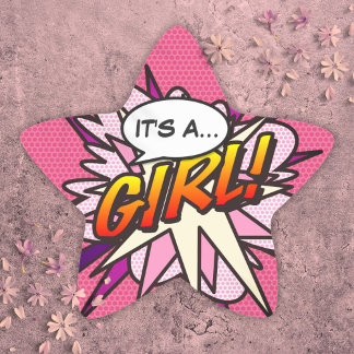 Comic Book Pop Art IT's a GIRL Gender Reveal Stern-Aufkleber