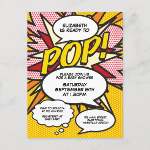 Comic Book Pop Art Ready to Pop Baby Shower Einlad Ankündigungspostkarte