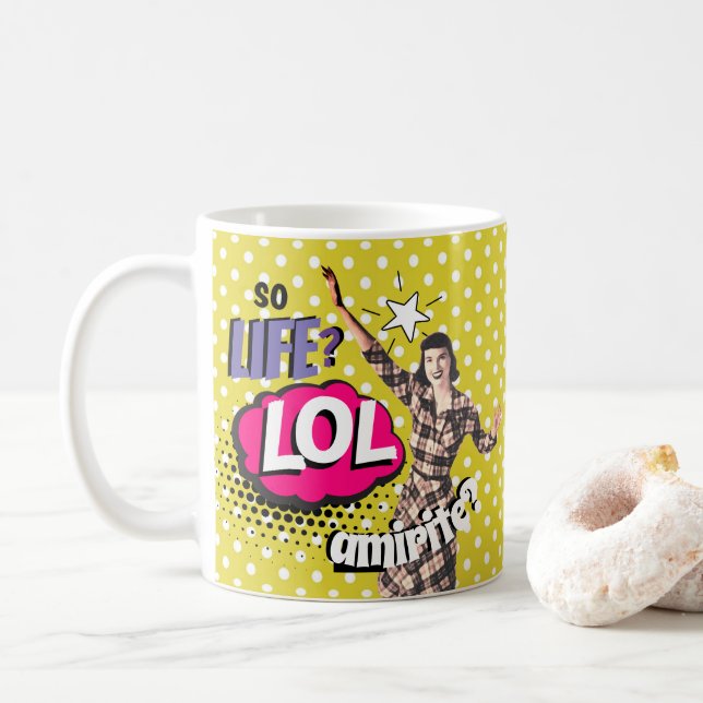 Comic-Book-Pop-Art Retro-Dame Lustig Kaffeetasse (Mit Donut)