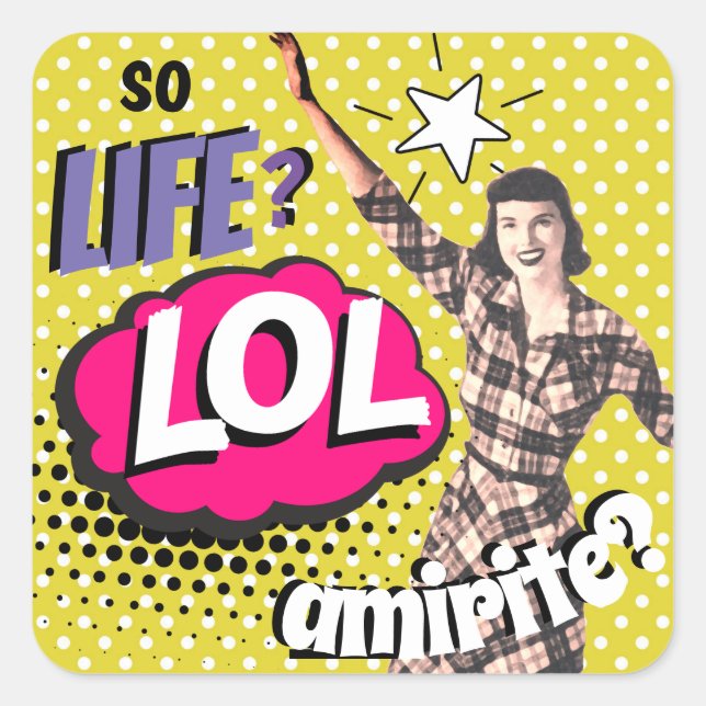 Comic Book Pop Art Retro Lady Funny Quadratischer Aufkleber (Vorderseite)