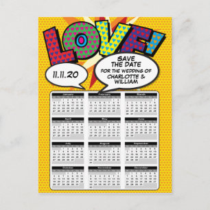 Comic Book Pop Art Save the Date 2020 Kalender Ankündigungspostkarte