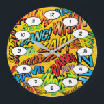 Comic Book Pop Art Sounds Große Wanduhr<br><div class="desc">Fun trendy superhero comic book pop clocks that are sure to add a splash of colour to a range of rooms around your home or office. An ideal way to treat yourself or someone that you know with these cool, unique comic con designer clocks. Why not add some zap pow...</div>