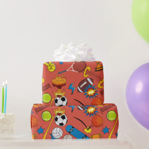 Comic-Book-Retro-Sport-At Balls Geschenkpapier
