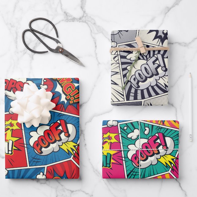 Comic Book Speech Bubble Wrapping Paper Set Geschenkpapier Set (Vorderseite)