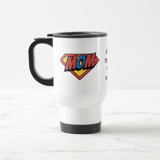 Comic-Book-Style Mama Personalisierter Reisebecher (Links)