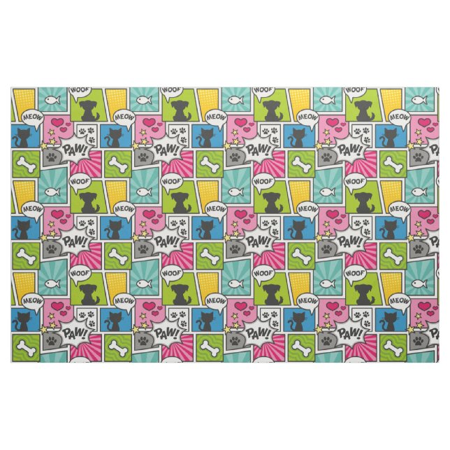Comic Book Style Pet Muster Stoff (Fat Quarter (45,7 x 55,9 cm))