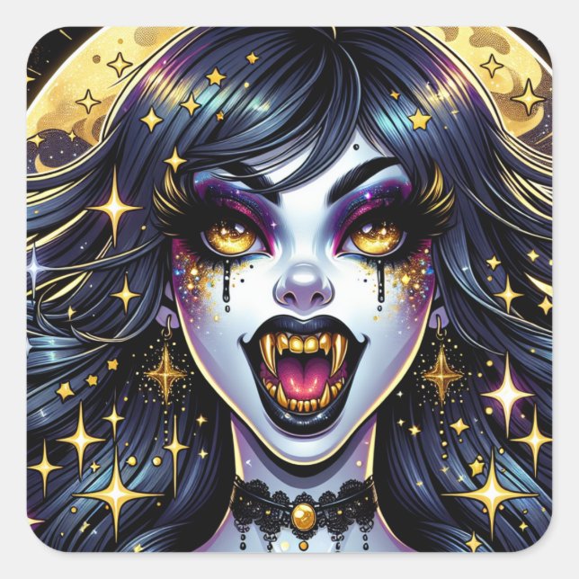 Comic Book Style Vampire Halloween-Party Quadratischer Aufkleber (Vorderseite)