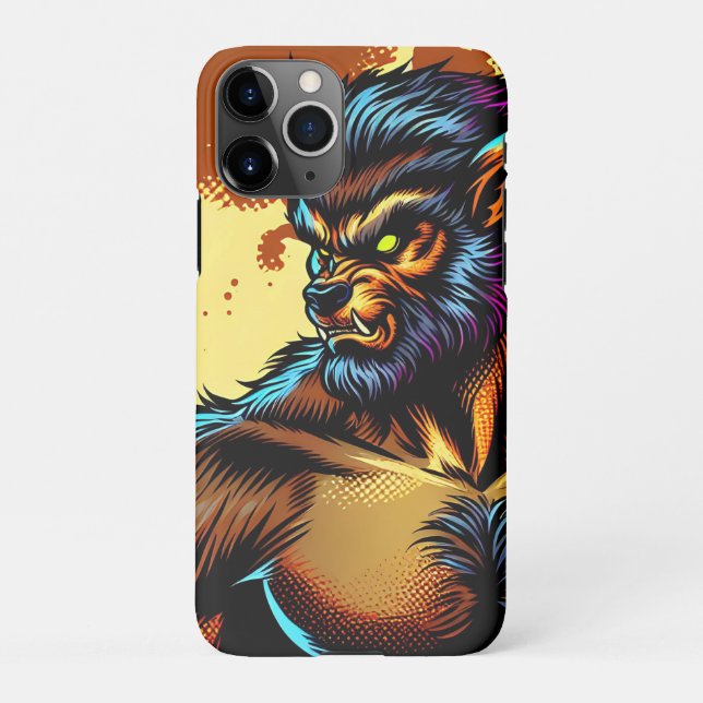Comic Book Style Werewolf vor Vollmond iPhone Hülle (Rückseite)