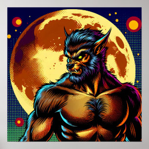 Comic Book Style Werewolf vor Vollmond Poster