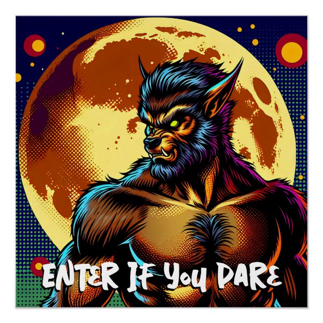 Comic Book Style Werewolf vor Vollmond Poster (Vorderseite)