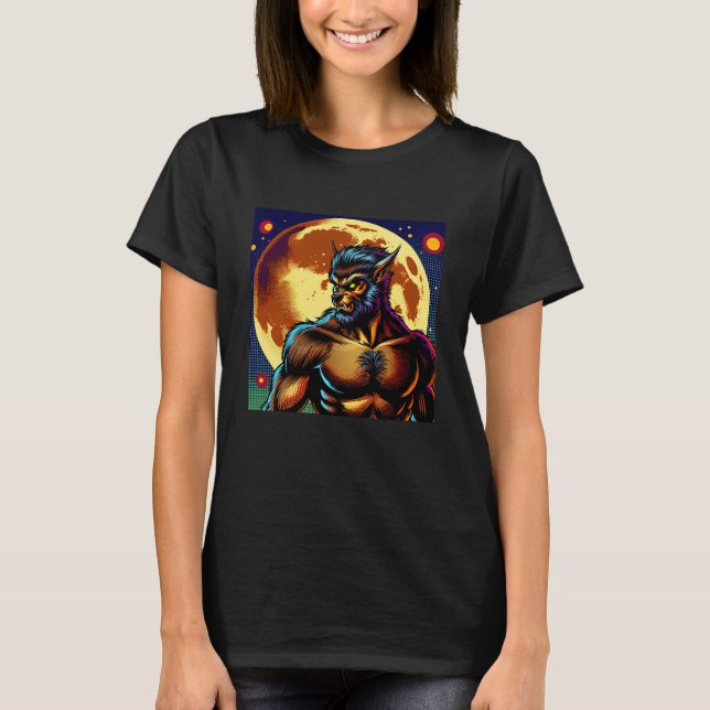 Comic Book Style Werewolf vor Vollmond T-Shirt (Vorderseite)
