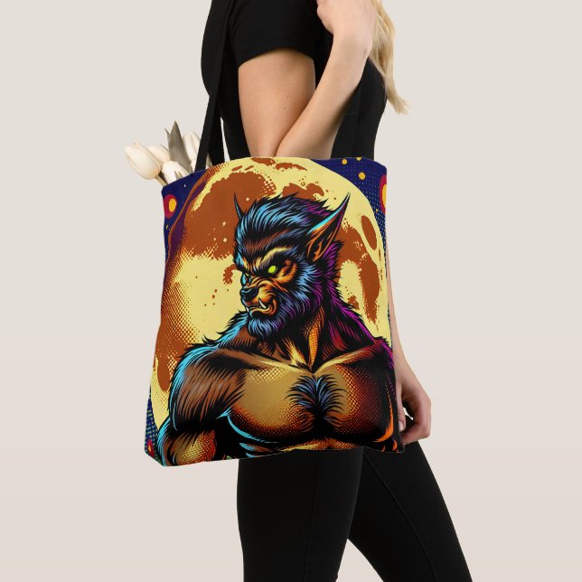 Comic Book Style Werewolf vor Vollmond Tasche (Von Nahem)