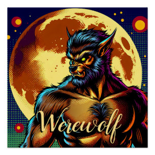 Comic-Book-Style-Werwolf vor Vollmond Poster