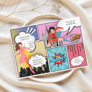 Comic-Book-Superheldin-Baby-Party Einladung