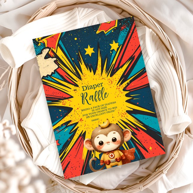Comic Book Superhero Boy Baby Showe Diapper Raffle Begleitkarte (Von Creator hochgeladen)