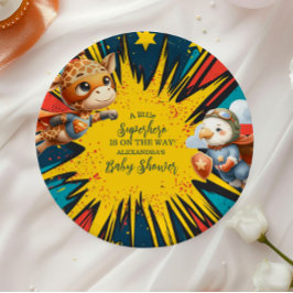 Comic Book Superhero Boy Babydusche Pappteller