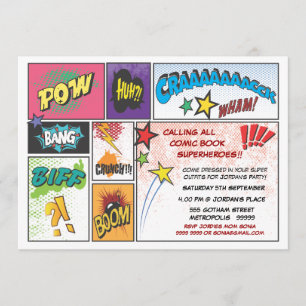 Comic Book Superhero Boys Anniversaire Invitation 