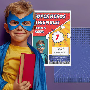 Comic Book Superhero Einzigartiges Foto Junge Gebu Einladung