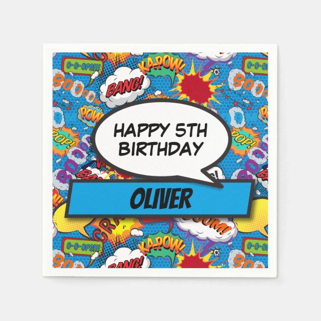 Comic Book Superhero Geburtstagsparty Blue Serviette (Vorderseite)