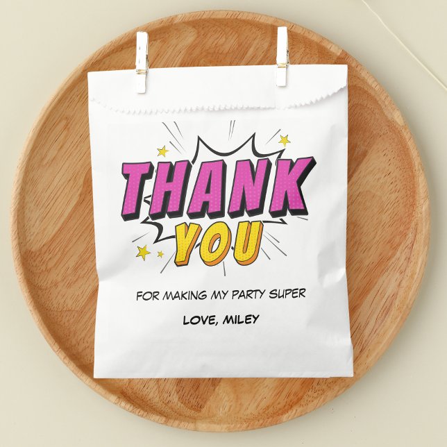 Comic Book Superhero Girl's Birthday Danke Geschenktütchen (Superhero Comic Books Favor Bags for Girl's birthday party)