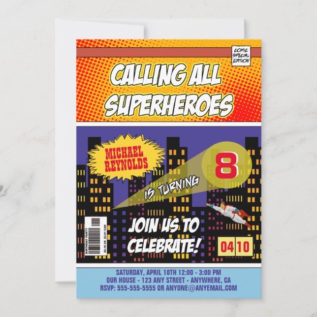 Comic Book Superhero Invitations d'anniversaire (Devant)