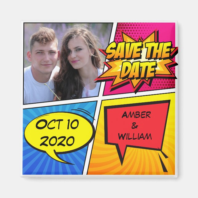 Comic Book Superhero Save the Date Magnet (Vorne)