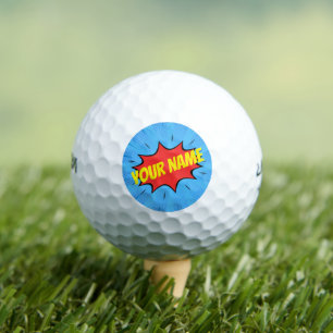 Comic Book Superherry Blue Red Yellow Golfball