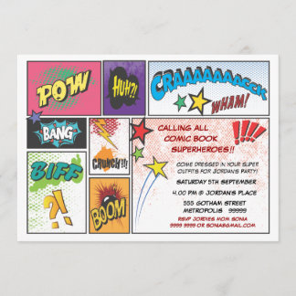 Comic Book Typografie Boys Geburtstagsparty Einlad Einladung