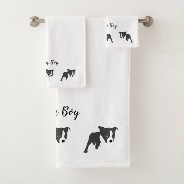 Comic Boston Terrier Boston Boy  Badhandtuch Set (Insitu)