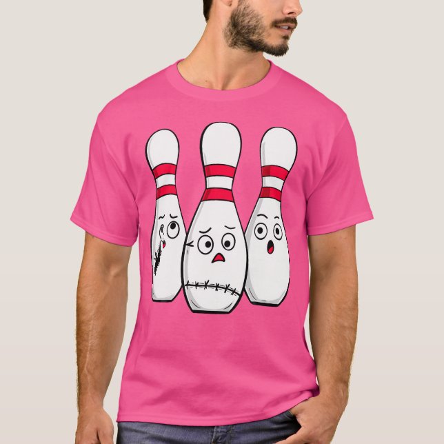 Comic Bowling Ängstliche Bowling Pins Lustiger Spo T-Shirt (Vorderseite)
