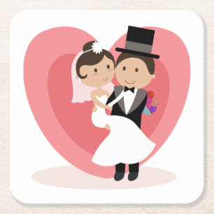 Comic Braut & Bräutigam Hochzeit Rechteckiger Pappuntersetzer