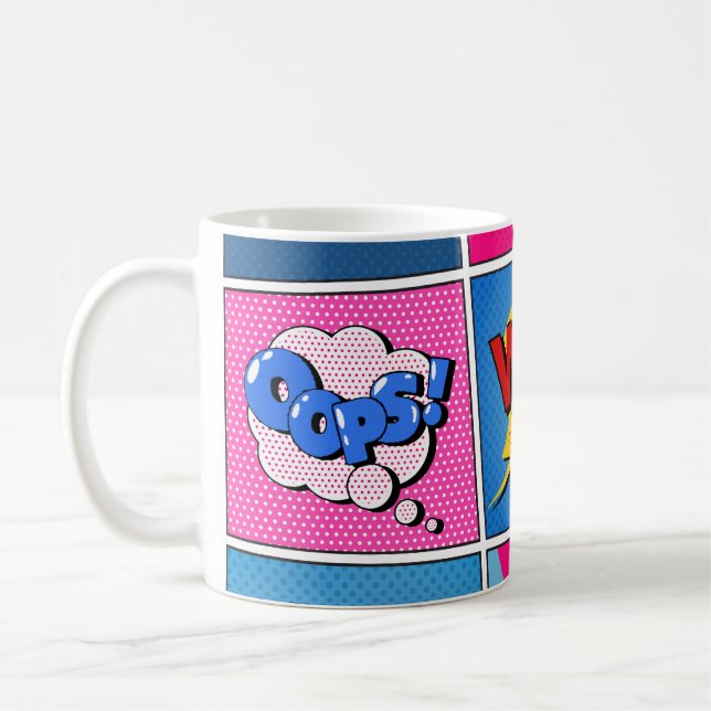 Comic Bubbles Set. Ausdrücke Bom, Cool, Pow, Oop Kaffeetasse (Links)