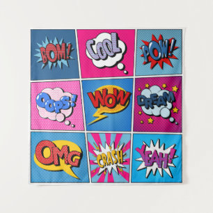 Comic Bubbles Set. Ausdrücke Bom, Cool, Pow, Oop Wandteppich