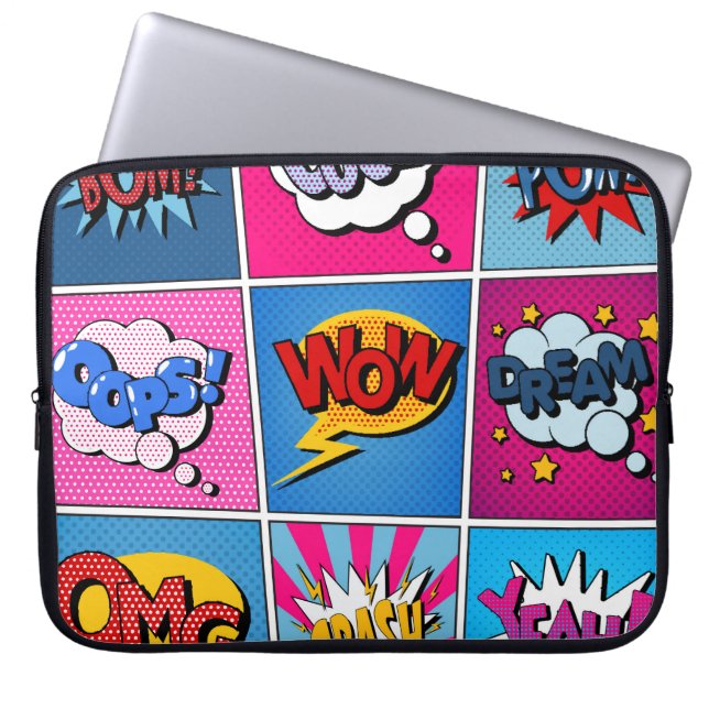 Comic Bubbles Set. Bom, Cool, Pow, Oop Laptopschutzhülle (Vorderseite)