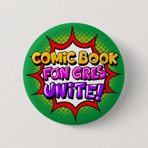 Comic Buch Fan Grls vereint! Schaltfläche Comic Bo Button