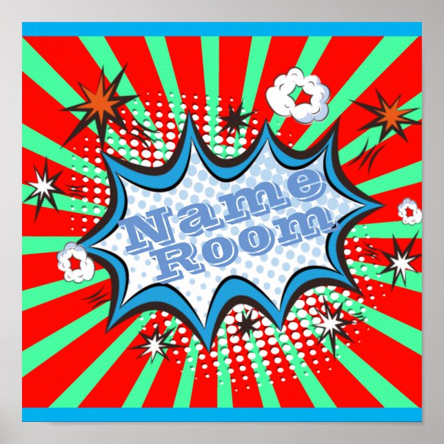 Comic Buch Personalisierter Name Zimmer Unterschri Poster (Vorne)