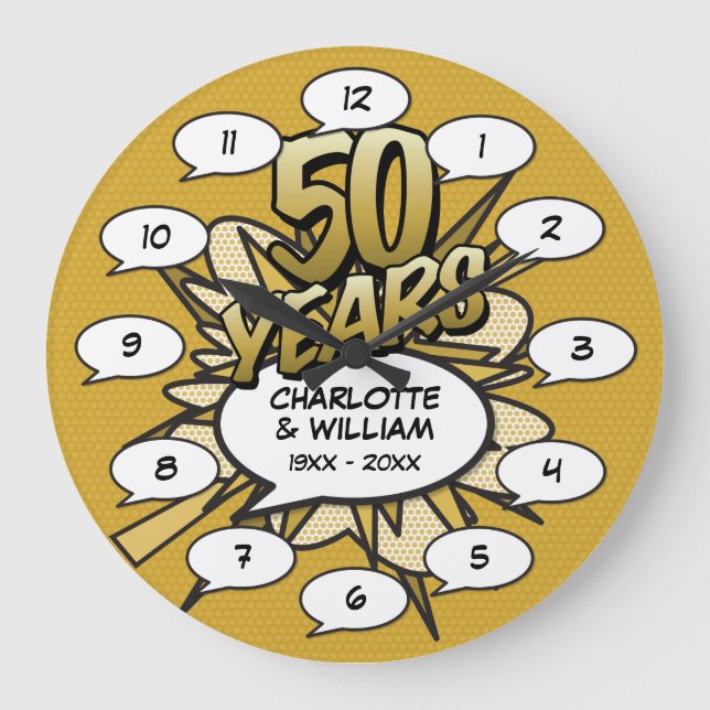 Comic Buch Pop Art 50. Goldenes Jubiläum Große Wanduhr (Vorderseite)